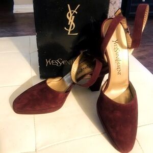 Vintage Yves Saint Laurent YSL Burgundy Suede Heels in Box - Size 7.5